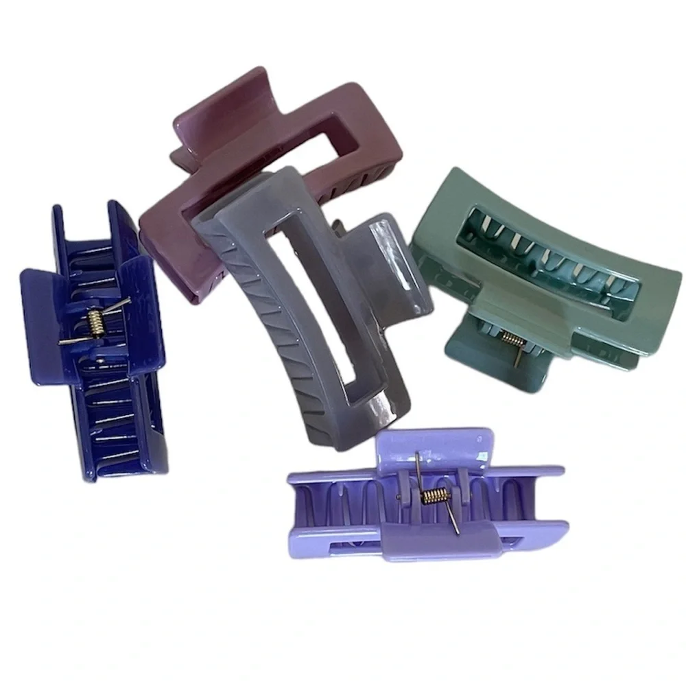 Purple Multicolored Rectangular Medium Size Claw Clip Hair Accessory 5 Pk Bundle